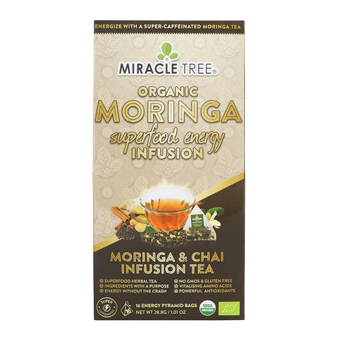 Miracle Tree's Energizing Moringa Infusion - Chai | Super Caffeinated Blend | Healthy Coffee Alternative, Perfect for Focus | Organic Certified & ...