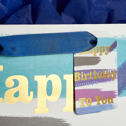 13" Large Happy Birthday Gift Bag with Card and Tissue Paper (Blue)...