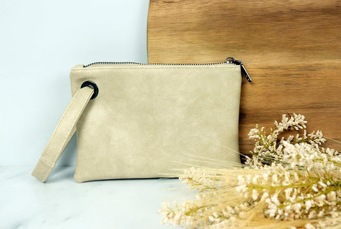 Women’s Wristlet Clutch Handbag, Distressed PU Leather Purse, Stylish with Black Zipper Accents...