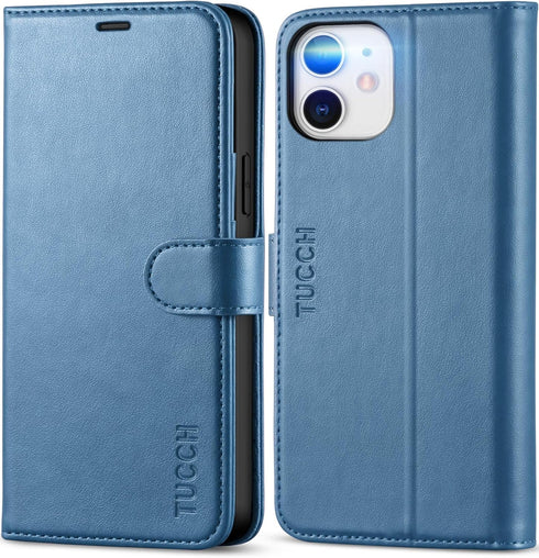 TUCCH Wallet Case, iPhone 12 Pro/12 5G, Lake Blue, TPU Shockproof Inner Shell, PU Leather, RFID Blocking, Card Holder, Magnetic Stand, Compatible ...
