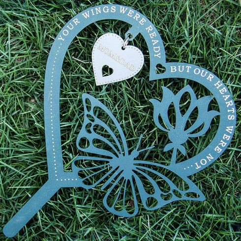 Memorial Decorative Plaque, Heart-Shape Butterfly, Sympathy Gift for Loss of Mother or Father Metal, 7.9 x 5.9 inches...