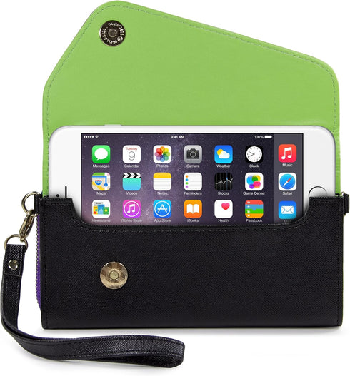 Clutch Wallet with Wristlet and Crossbody Strap for Smartphones or Phablets up to 5.7 Inch - Carrying Case - Frustration-Free Packaging - Black an...