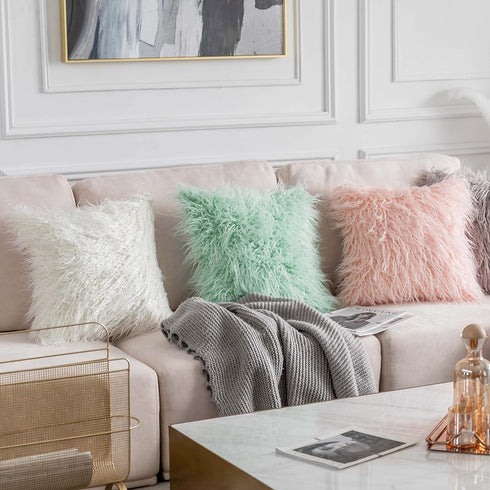 Home Brilliant Fur Pillow Covers 18x18 Decorative Throw Pillow Covers Fluffy Throw Pillows for Couch, Set of 2, 18 inch, White...
