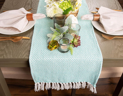 DII Woven Basics Collection 100% Cotton Knit Table Runner, 15x72, Aqua...
