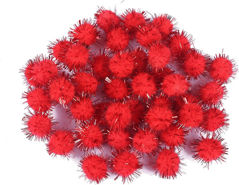 YYCRAFT 100pcs Glitter Tinsel Pom Poms Sparkle Balls for DIY Craft/Christmas Party Decoration/Cat Toys(25mm,Red)...