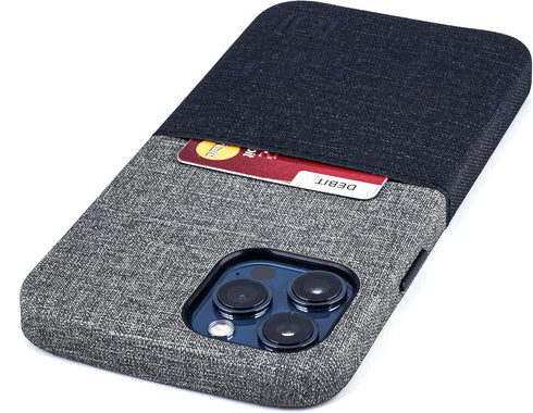 Dockem Luxe M1 Card Case for iPhone 12 Pro Max: Slim Canvas-Style Synthetic Leather Wallet Case with Built-in Metal Plate for Magnetic Mounting an...