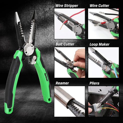 HURRICANE 6-in-1 Wire Stripper, Wire Cutter, Wire Strippers Tool, Wire Cutter Stripping Tools, Multipurpose Electrician Pliers, 8-inch, with Gift ...