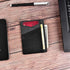 kinzd Slim Wallet RFID Front Pocket Wallet Minimalist Secure Thin Credit Card Holder (Black Leather and Grey Cloth)...