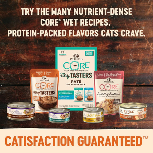 Wellness CORE Tiny Tasters Wet Cat Food, Complete & Balanced Natural Pet Food, Made with Real Meat, 1.75-Ounce Pouch, 12 Pack (Adult Cat, Tuna Pat...