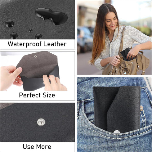 Black Cash Envelope Wallet Leather Money Wallet Organizer for Cash Reusable Money Bag Pouch Budget Binder Waterproof Slim Budget Envelope for Mone...