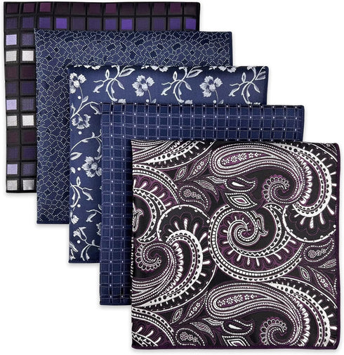 SHLAX&WING 5 Pieces Assorted Mens Silk Pocket Square Handkerchiefs Set 75...