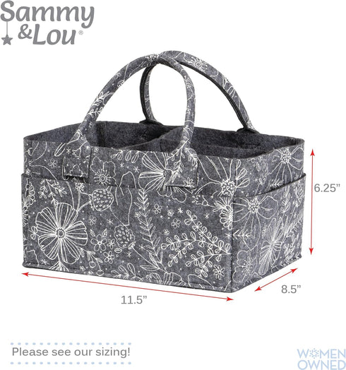 Sammy & Lou Collapsible Floral Felt Storage Caddy, Divided Design To Keep Diapers, Wipes And Changing Items Organized, Two Handles, 11.5 in x 6 in...