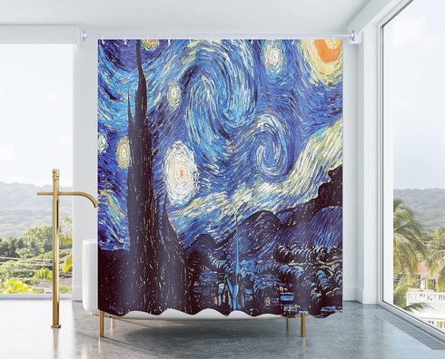 Van Gogh Starry Night Shower Curtain Polyester Fabric Shower Curtain Bathroom Sets Decor with Hooks 72 X 72 Inches...