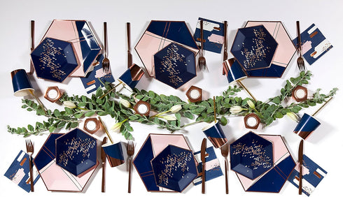 Harlow & Grey Erika Navy Party Napkin Set, 20 Ct, 5” Modern Abstract, Disposable Paper Cocktail, Bar, Dessert Napkins for Birthday, Wedding, Showe...