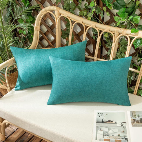 Woaboy Set of 2 Outdoor Waterproof Throw Pillow Covers Decorative Farmhouse Pillowcase Solid Cushion Cases for Bed Sofa Couch Car Living Room Turq...