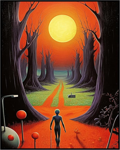 Posterizer 1 pcs-Alien Strolling into Alien Planet's Sunset-Abstract & Modern Art-Fantasy & Fiction Art-Gift for Art Lovers-Decor for Home & Offic...