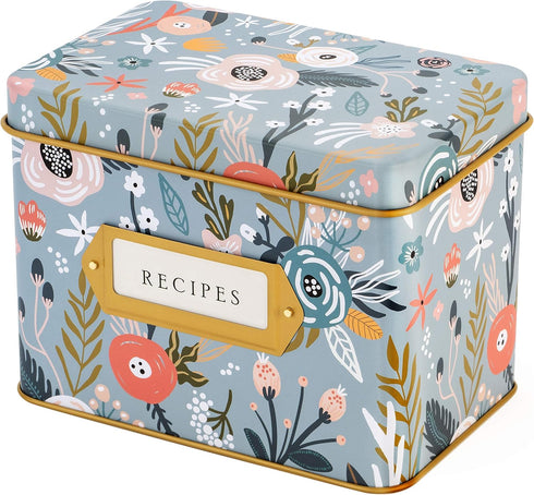 Jot & Mark Decorative Recipe Tin Box for Recipe Cards, Greeting Card Holder | Holds Hundreds of 4” x 6” Cards...