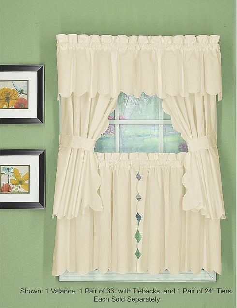 Today's Curtain, Orleans Scallop Curtain, Ecru 30" Tier Pair and Tieback, 60" W x 30" L, Ecru...