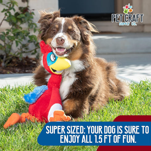 Pet Craft Supply Giggling Puffin & Parrot Multi Pack Interactive Dog Toys With Sound for Large Breed and Small Dogs Soft Chew Plush Dog Toy, Red B...