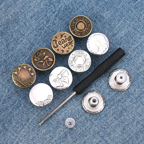 TSZYYM 120 Sets Buttons for Jeans,No-Sew Removable Adjustable Metal Jean Buttons Pins, Pants Jeans Button Replacement Tightener Repair Combo Threa...
