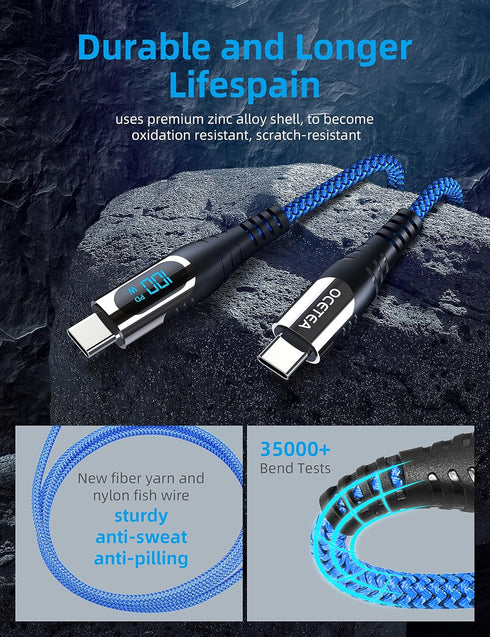 USB C to USB C Cable (100W 5A), 3.3ft USB C Cable with LED Display, New Nylon Type C Charger Cable Fast Charging for MacBook Pro, iPad Pro Air Min...