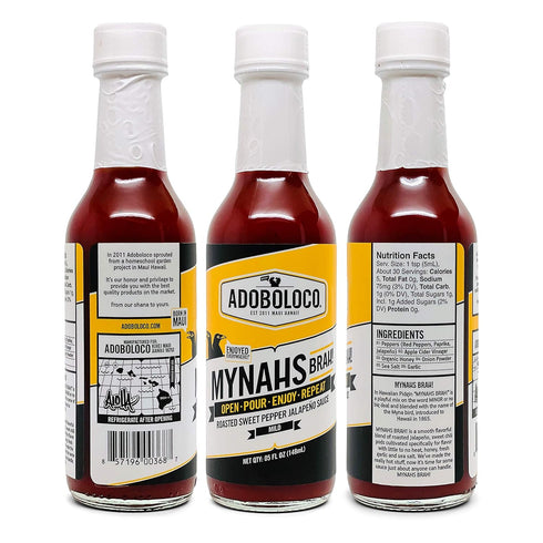 Adoboloco Hot Sauce MYNAHS BRAH! Roasted Sweet Pepper Jalapeno Sauce - 5oz Mild Tasty Savory Chili Pepper Sauce...
