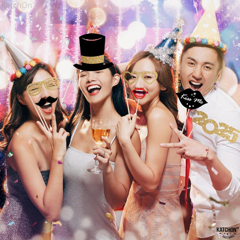 KatchOn, Glitter New Years Photo Booth Props 2025 - Pack of 32 | New Years Eve Photo Booth Props 2025, Happy New Years Decorations 2025 | New Year...