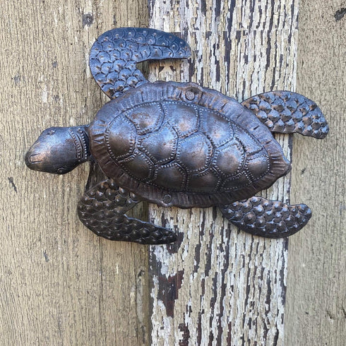 Sea Turtles, Beach Metal Art, Set of 2, Nautical Wall Hanging Figurines Home Decoration, Under the Sea Marine Life Animals, Handmade in Haiti 6 x ...