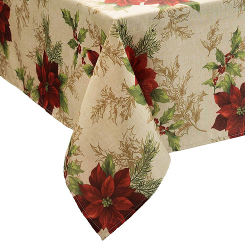 Elrene Home Fashions Festive Poinsettia Holiday Wrinkle Resistant Fabric Tablecloth, Multi, 60"x120" Rectangle...
