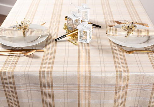 DII Holiday Dining Table & Kitchen Décor Metallic Fabric, Christmas Tablecloth, 60x84, Gold & Cream Plaid...