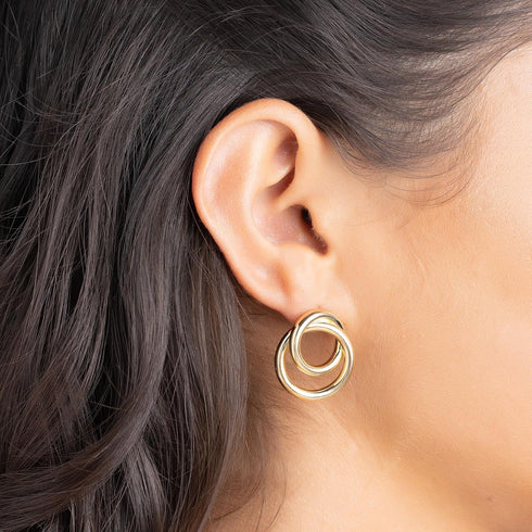 Barzel 18K Gold Plated Double Loop Dangling Earrings, High Polish Finish, Intertwined Design, Gold Tone, Made in Brazil...