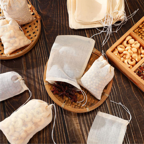 24 Pieces Spice Bags for Cooking Cheesecloth Bags for Straining Reusable Empty Tea Bags Drawstring Soup Bags Muslin Bags (3 x 4 Inch, 5 x 6 Inch)...