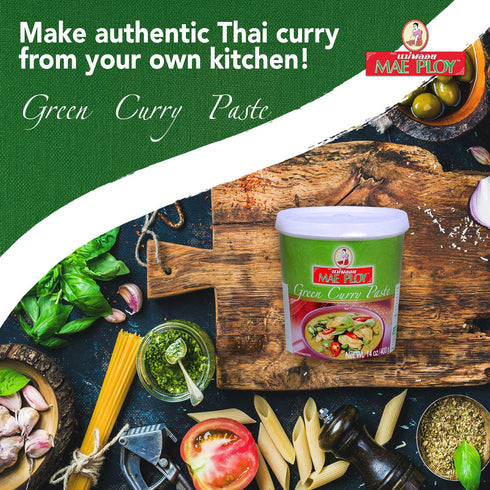 Mae Ploy Green Curry Paste, Authentic Thai Green Curry Paste for Thai Curries & Other Dishes, Aromatic Blend of Herbs, Spices & Shrimp Paste, (14o...