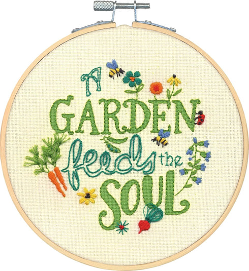 DIMENSIONS Garden Verse Needlepoint Embroidery Kit with Pattern and Bamboo Hoop, Finished Project 6" Diameter, Multicolor 6 Piece......