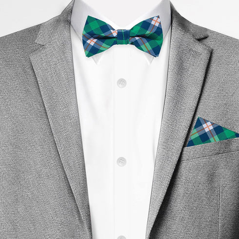 Jacob Alexander Men's Tartan Plaid Pattern Pre-Tied Adjustable Banded Bow Tie - Green Blue White...