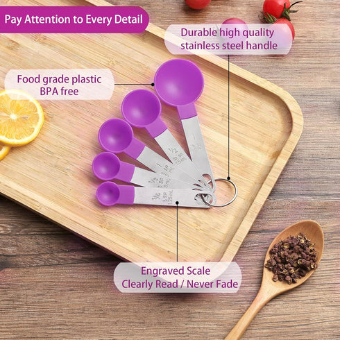 Measuring Cups and Spoons Set of Huygens Kitchen Gadgets 10 Pieces, Stackable Stainless Steel Handle Measuring Cups for Measuring Dry and Liquid I...