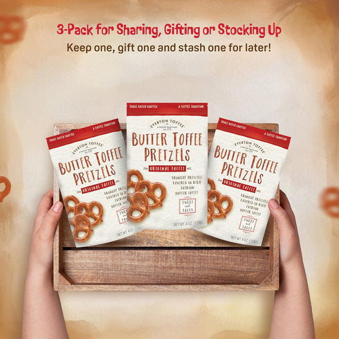 Everton Toffee Butter Toffee Pretzels, Original Toffee Flavor (4 oz. bag, 3-pack), Gourmet Artisan Toffee Covered Pretzels, Sweet and Salty Mini P...