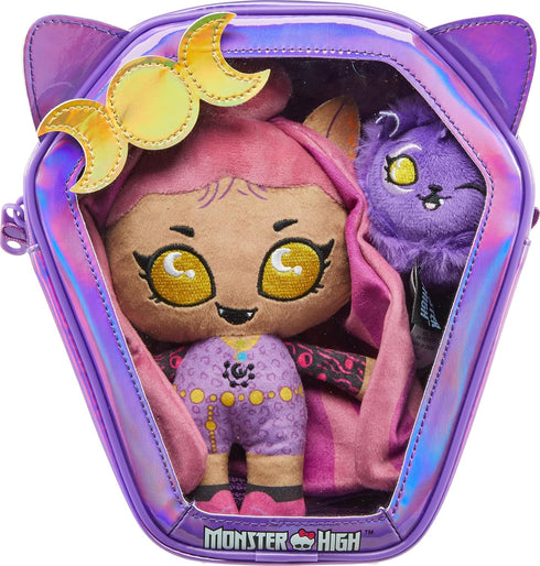 Monster High Plush Doll Set, Ghoul N Go Clawdeen Wolf 6.5-inch Plushie with Pet Dog Crescent and Kid-Sized Backpack...