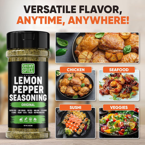 Chicken Seasoning Lemon Pepper Seasoning - Gluten Free & Low Sodium Lemon and Pepper Seasonings for Turkey, Seafood & Vegetable. Poultry Seasoning...