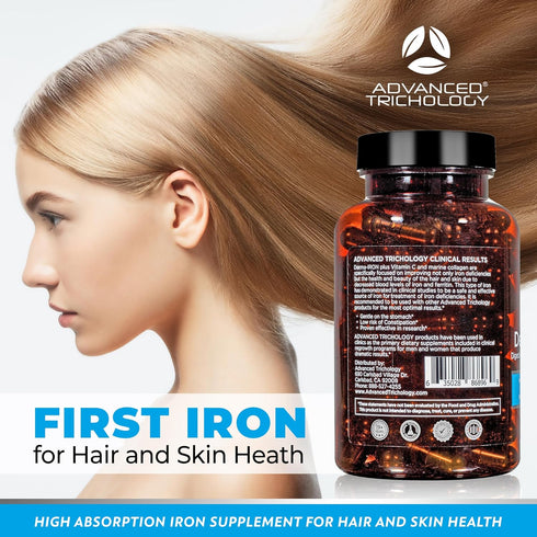 Derma-Iron Supplement for Women and Men - Iron blood builder pills for hair and skin with Collagen and natural Vitamin C, low iron and ferritin, t...