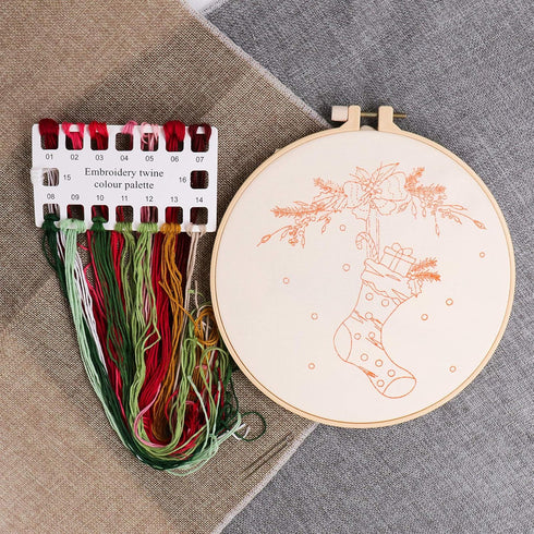 HaiMay 3 Sets Embroidery Starter Kit with Pattern and Instructions, Cross Stitch Kit Include 3 Embroidery Clothes with Christmas Pattern, 3 Bamboo...