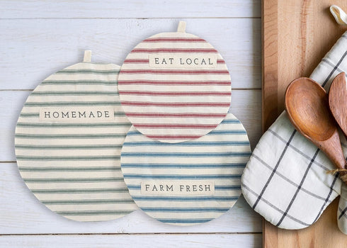 DEMDACO Homemade Striped 11 x 11 Cotton Linen Fabric Plate Serving Dish Covers Set of 3...