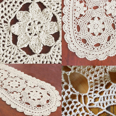 KEPSWET Cotton Floral Oval Handmade Crochet Lace Table Runner Beige (12x60 inch)...