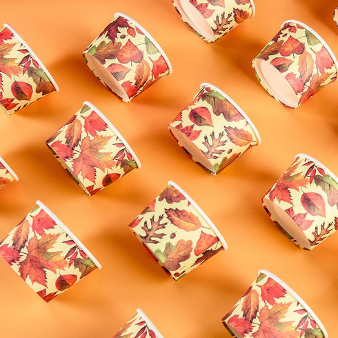 50Pcs Fall Treat Snack Cups Maple Leaves Disposable Ice Cream Cups 9 Oz. Disposable Autumn Thanksgiving Dessert Bowls for Cupcake Picnic BBQ Harve...
