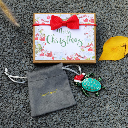 RareLove Cute Tortoise with Santa Hat Christmas Brooch Pin Enamel Brooches for Women Alloy Plated Holiday Gift...