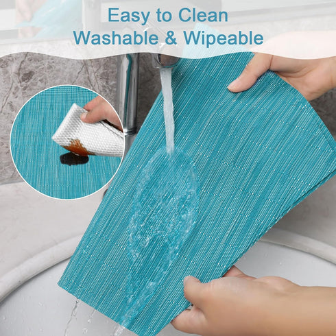 SHACOS Round Table Shape Placemats Set of 4 Wedge Placemats Heat Resistant Woven Vinyl PVC Table Mats Indoor Outdoor Wipe Clean (4, Teal Blue)...