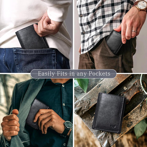 LUXEORIA Leather Wallet for Men, Handcrafted Genuine Leather Travel Wallet, Minimalist Mens Slim Trifold Wallet, Anti-Theft RFID Blocking Wallet f...
