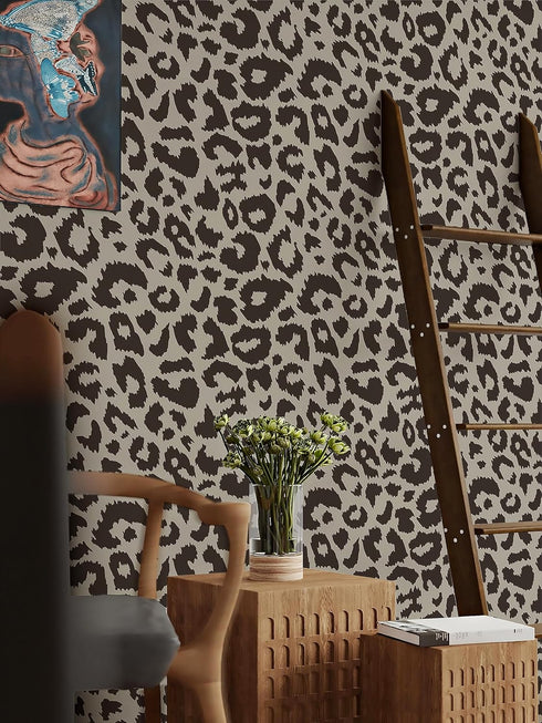 16.1"X118" Leopard Peel and Stick wallpaper Leopard Print Contact Paper Dark Brown and Khaki Wallpaper Self Adhesive wallpaper Thickened Removable...