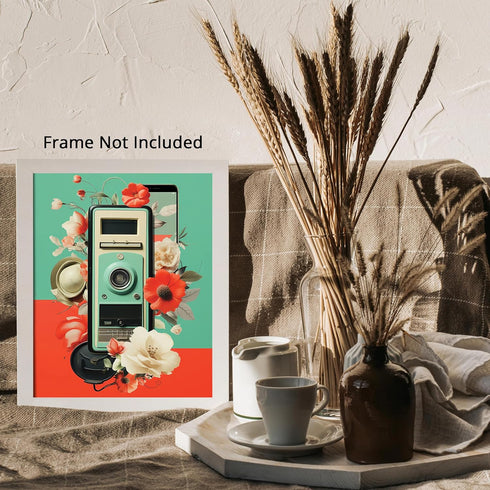 Posterizer 1 pcs-old timey device with flowers collage-Retro Art-Vintage Art-Gift for Art Lovers- UNFRAMED Wall Art...