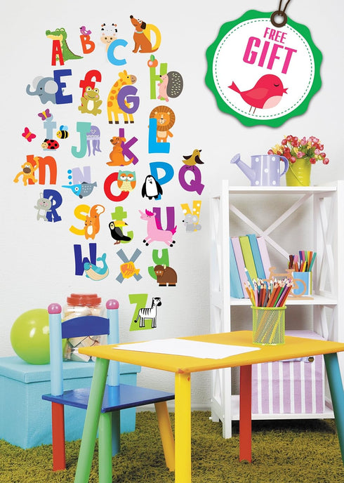 ABC Wall Decals - Alphabet Educational Animal Stickers - Classroom Decor - Playroom Decals for Wall - Animal Letters to Stick Kindergarden - Bedro...
